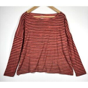 Majestic Filatures Paris Top Women 3 Medium Red Black Stripe Cashmere Blend Knit